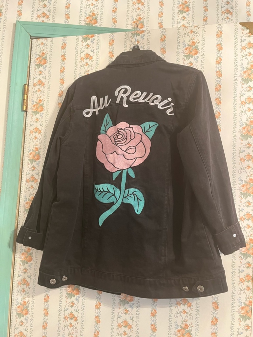 VALFRE Rare “Au Revoir” Embroidered Rose Black Denim Jacket